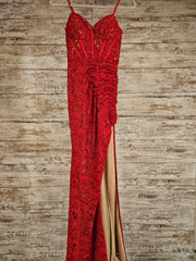 RED LACE LONG EVENING GOWN