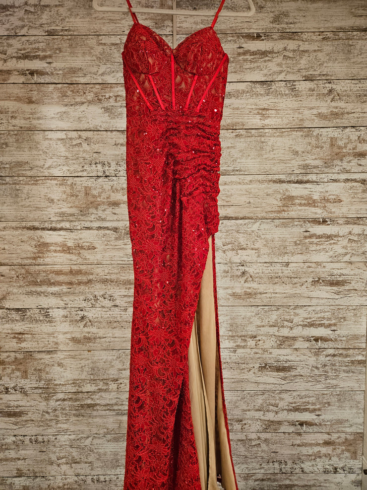RED LACE LONG EVENING GOWN