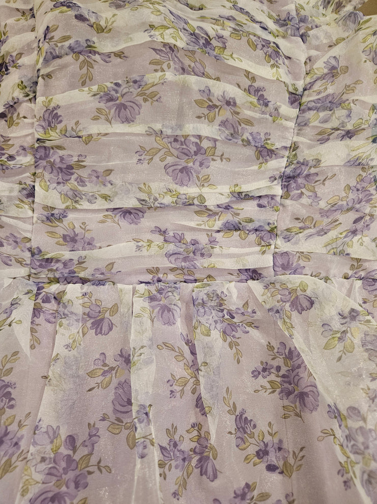 PURPLE/FLORAL A LINE GOWN -NEW