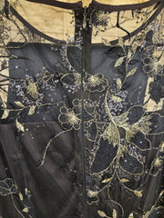 NAVY FLORAL LONG EVENING GOWN W/ SHAWL