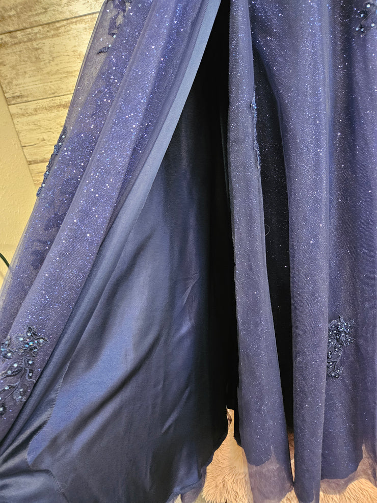 NAVY/FLORAL A LINE GOWN