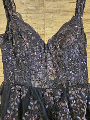 NAVY TIERED A LINE GOWN