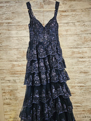 NAVY TIERED A LINE GOWN