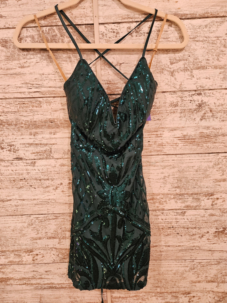 GREEN SPARKLY SHORT DRESS