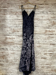 NAVY/SILVER LONG EVENING GOWN