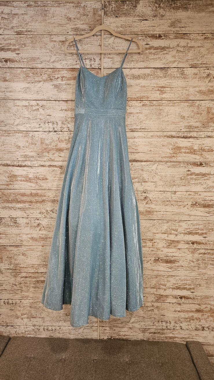 BLUE SPARKLY A LINE GOWN