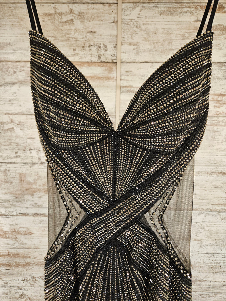 BLACK/SILVER BEADED LONG GOWN