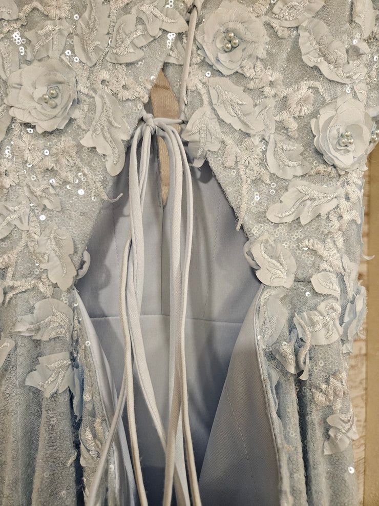 BLUE/FLORAL SPARKLY LONG DRESS