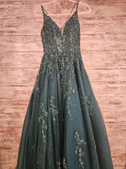GREEN SPARKLY A LINE GOWN