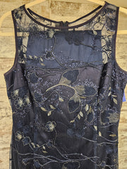 NAVY FLORAL LONG EVENING GOWN W/ SHAWL