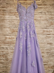 LAVENDER/FLORAL A LINE GOWN