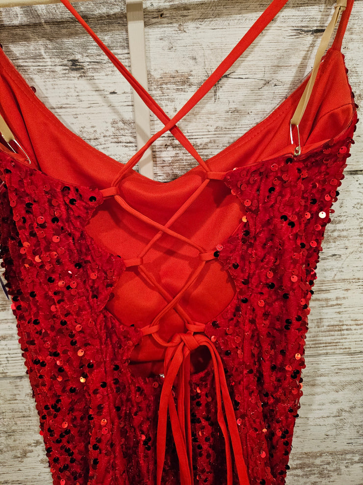 RED SEQUIN SPARKLY SHORT DRESS