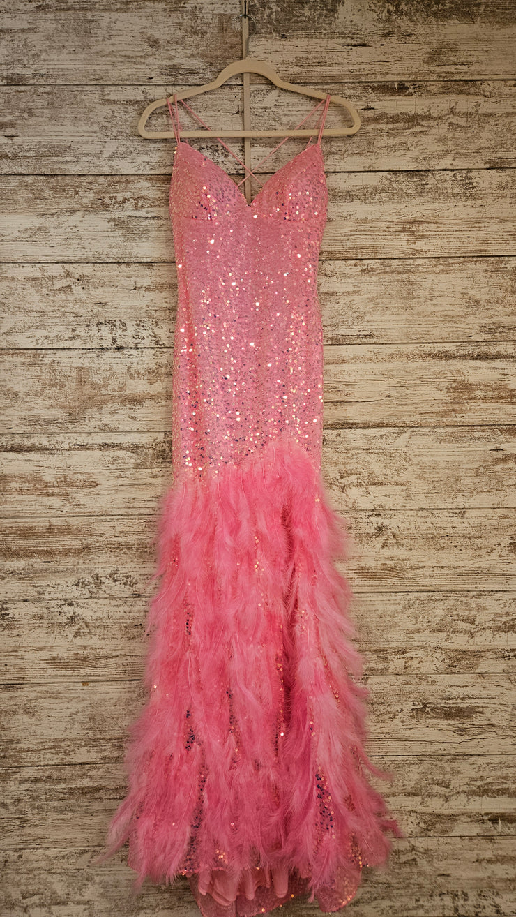PINK FEATHER LONG DRESS (NEW)