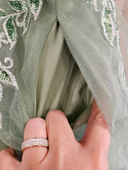 GREEN/FLORAL A LINE GOWN