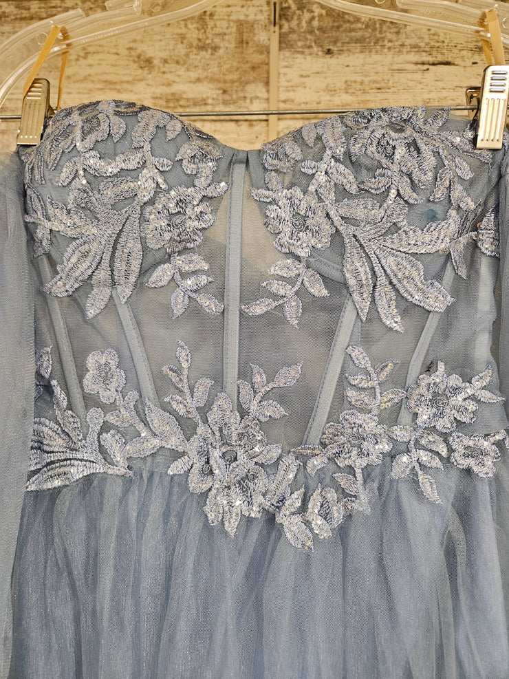 BLUE/FLORAL A LINE GOWN (NEW)