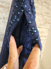 NAVY/FLORAL A LINE GOWN