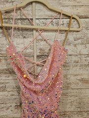 PINK SEQUIN SPARKLY SHORT DRES
