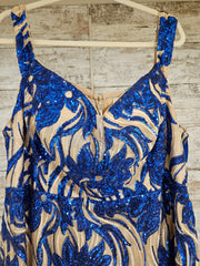 BLUE/GOLD LONG EVENING GOWN