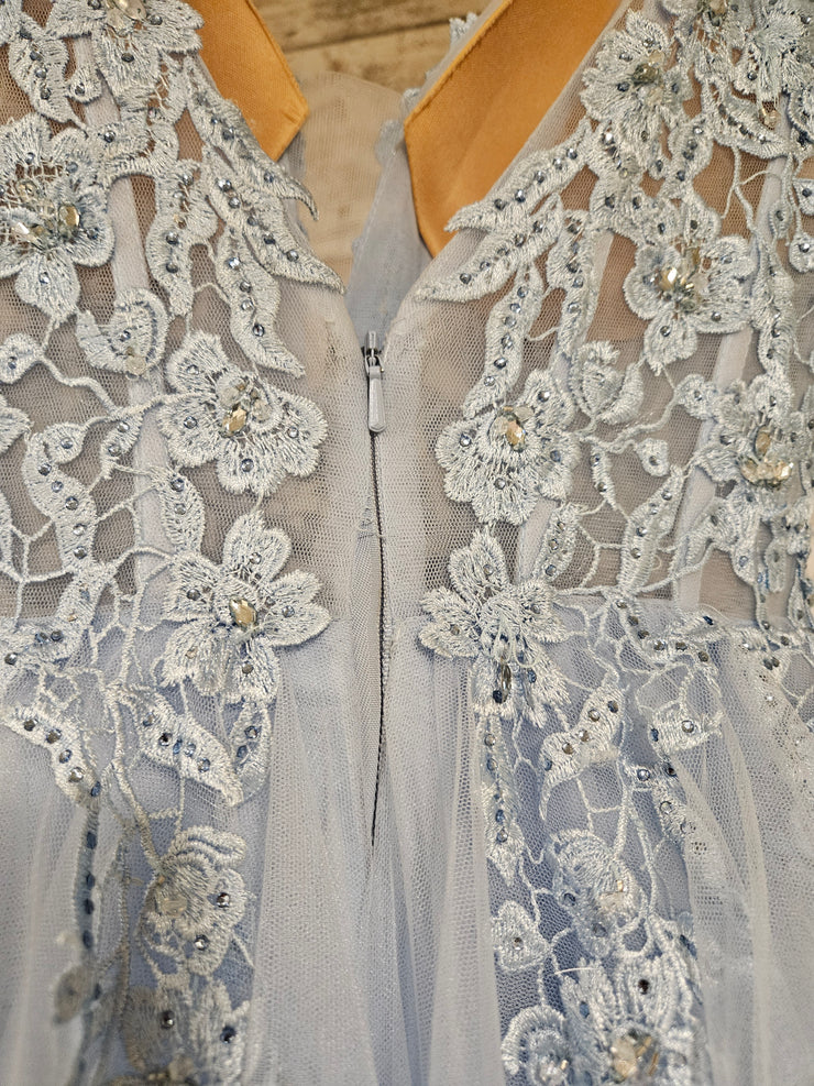 BLUE LAYERED A LINE GOWN