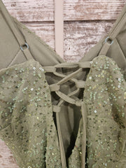 GREEN BEADED SHORT DRESS