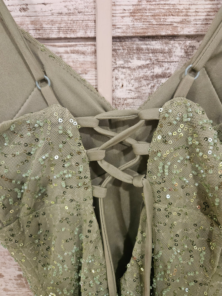 GREEN BEADED SHORT DRESS