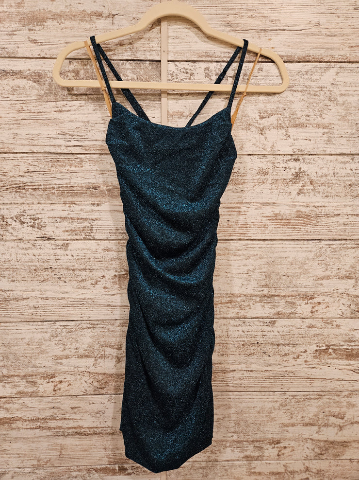 TEAL/BLACK SPARKLY SHORT DRESS