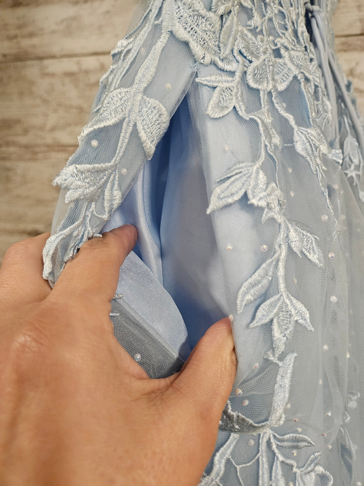 BLUE/FLORAL A LINE GOWN