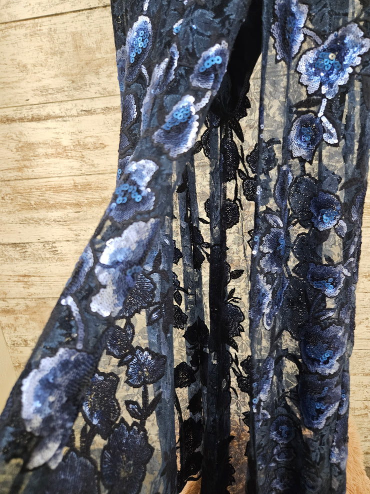 NAVY/FLORAL LONG EVENING GOWN