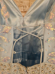BLUE SPARKLY A LINE GOWN