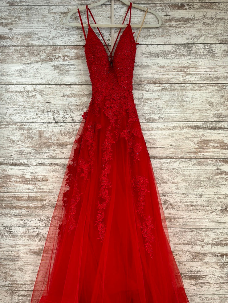 RED/FLORAL A LINE GOWN
