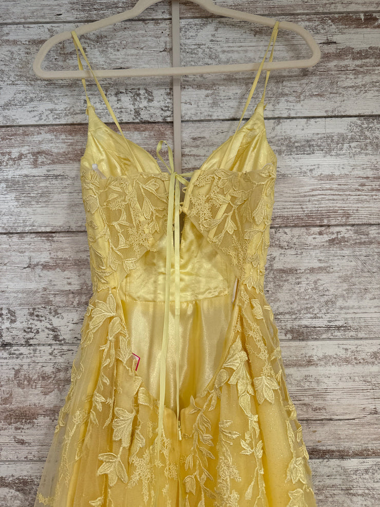 YELLOW/FLORAL A LINE GOWN