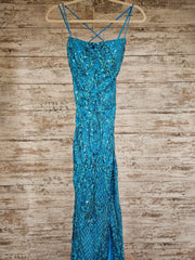 TEAL SPARKLY LONG EVENING GOWN