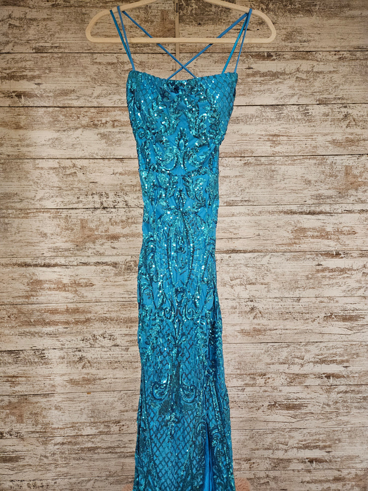 TEAL SPARKLY LONG EVENING GOWN