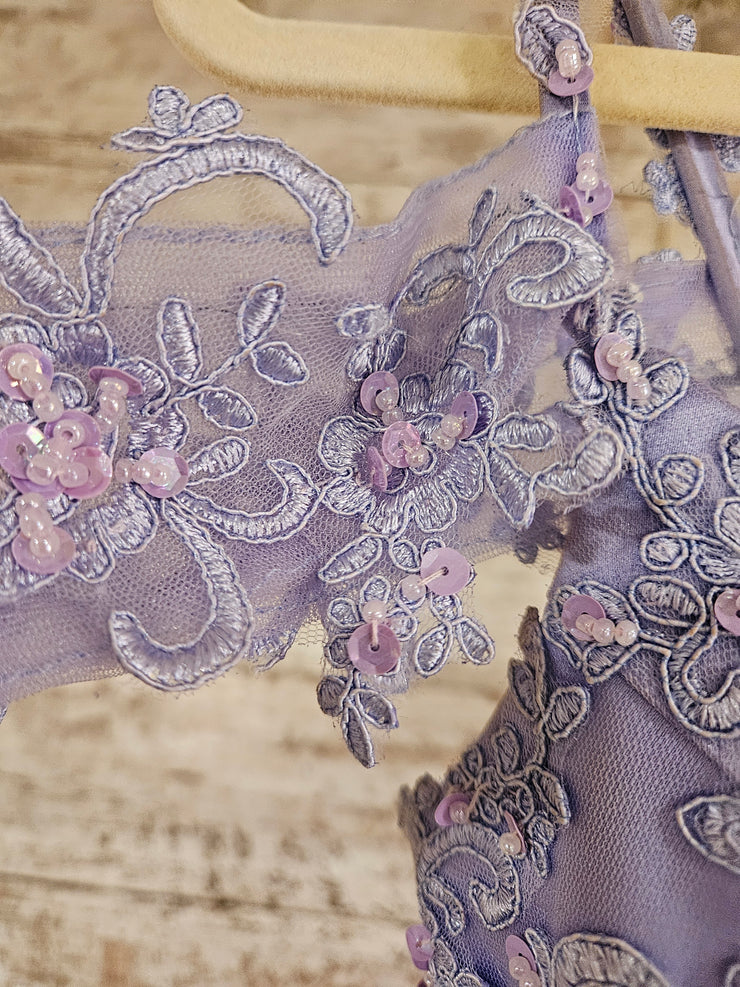 LAVENDER/FLORAL A LINE GOWN