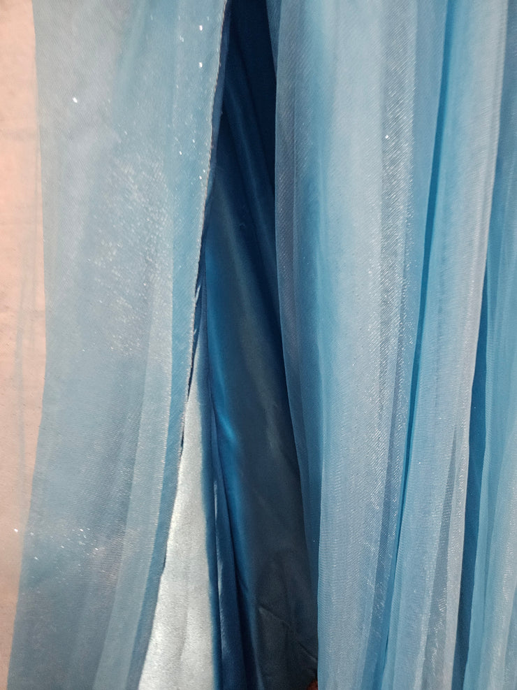 TEAL/FLORAL A LINE GOWN