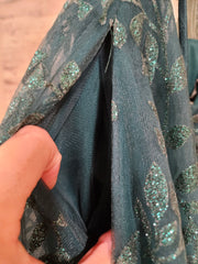 GREEN SPARKLY A LINE GOWN