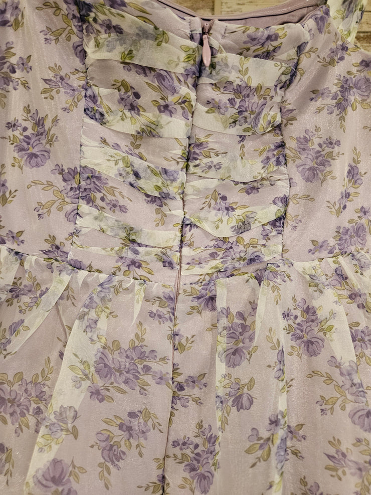 PURPLE/FLORAL A LINE GOWN -NEW