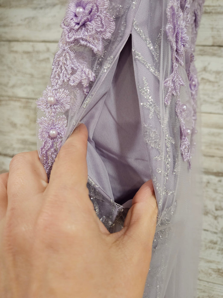 LAVENDER SPARKLY A LINE GOWN