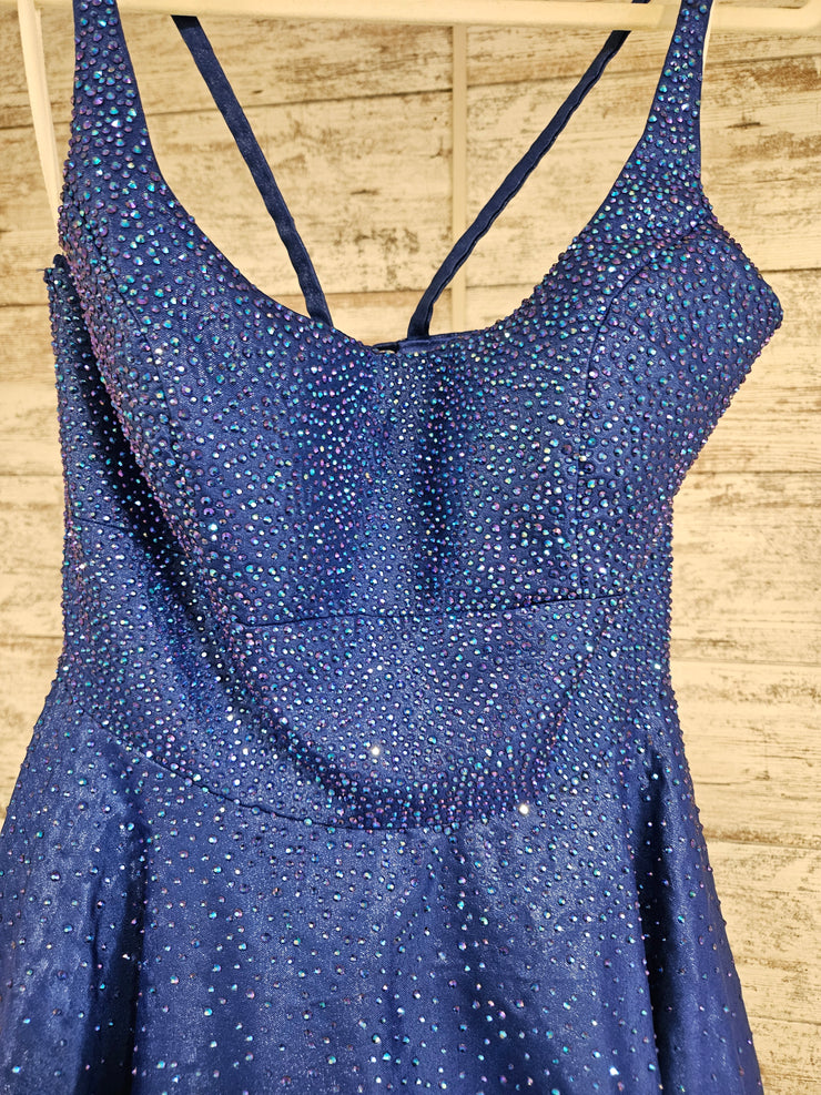 ROYAL BLUE SPARKLY A LINE GOWN