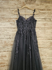 BLUE/GRAY FLORAL A LINE GOWN