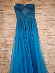TEAL/FLORAL A LINE GOWN