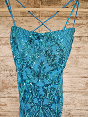 TEAL SPARKLY LONG EVENING GOWN