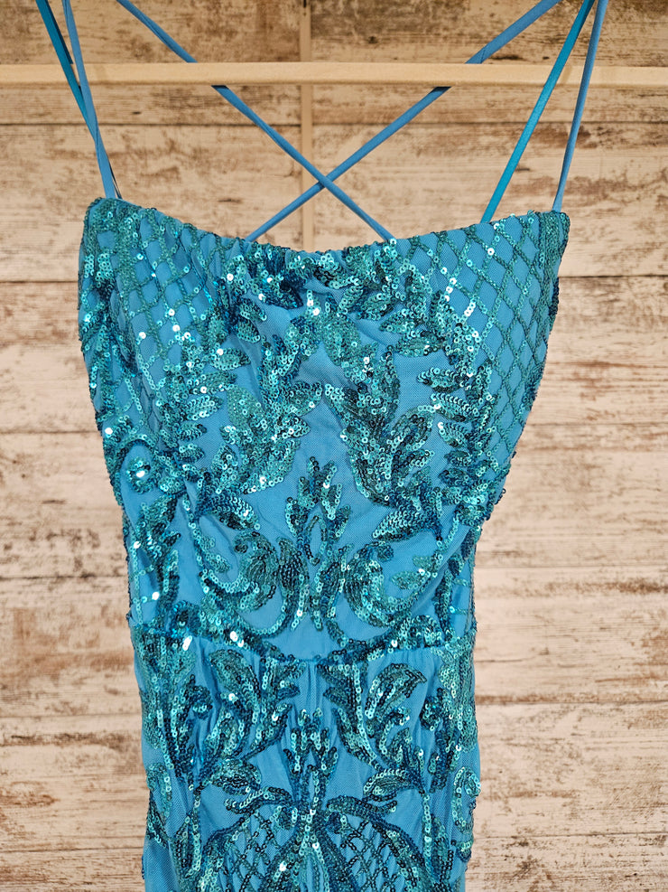 TEAL SPARKLY LONG EVENING GOWN