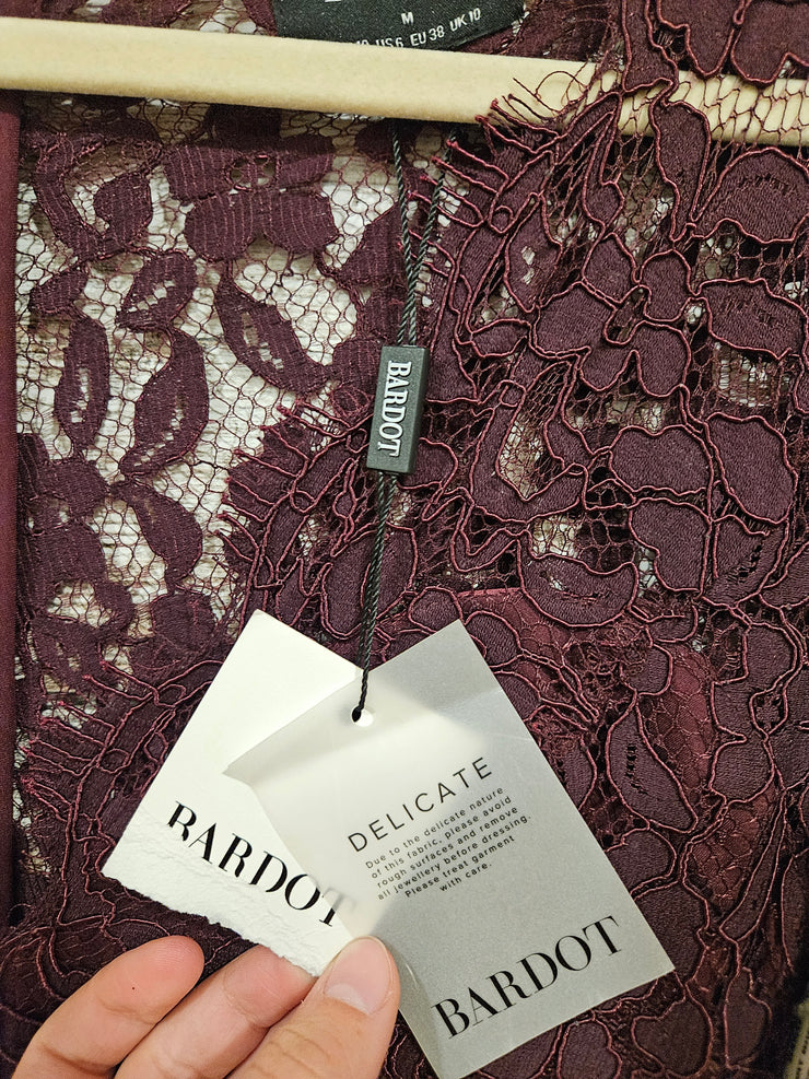 BURGUNDY LACE SHORT DRESS-NEW