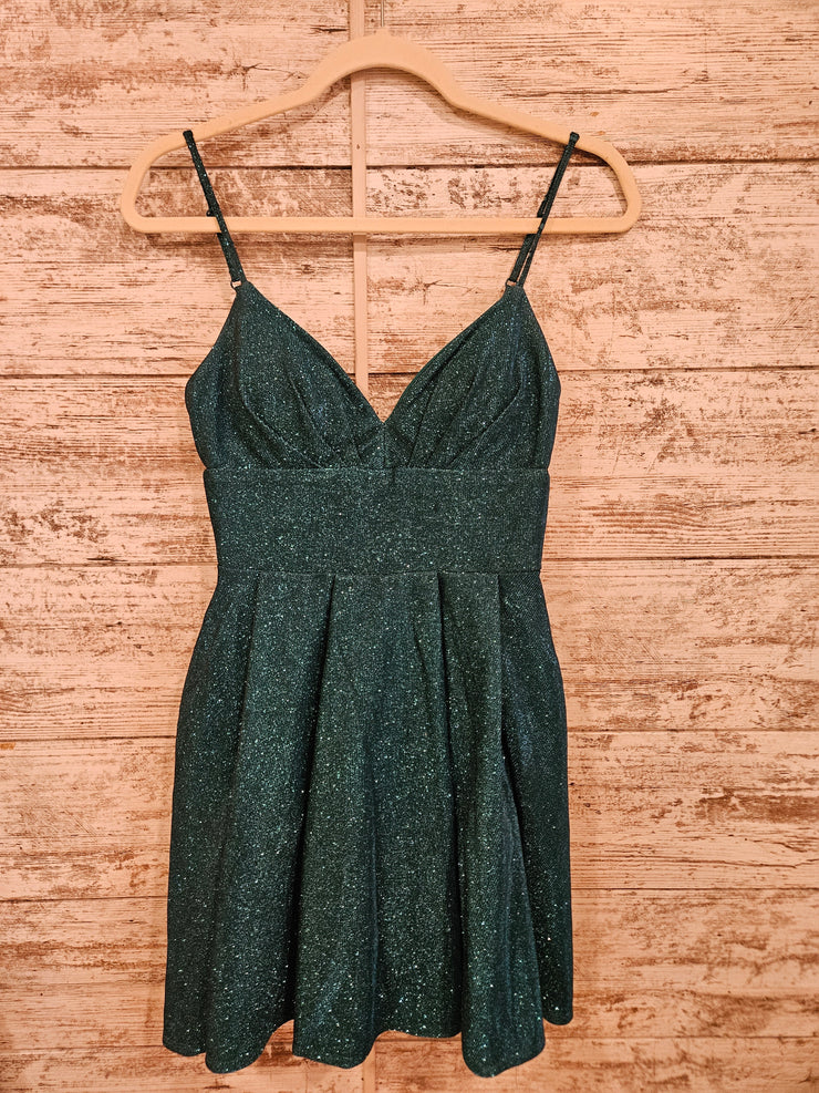 GREEN SPARKLY SHORT DRESS