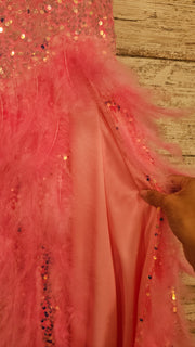 PINK FEATHER LONG DRESS (NEW)