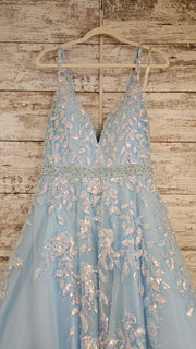 BLUE/FLORAL SPARKLY GOWN-NEW