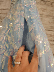 BLUE SPARKLY A LINE GOWN