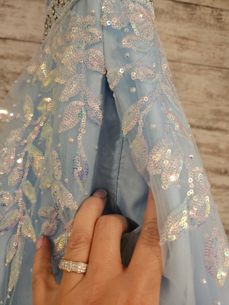 BLUE SPARKLY A LINE GOWN
