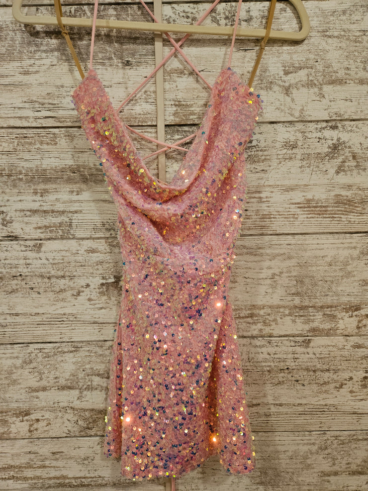 PINK SEQUIN SPARKLY SHORT DRES